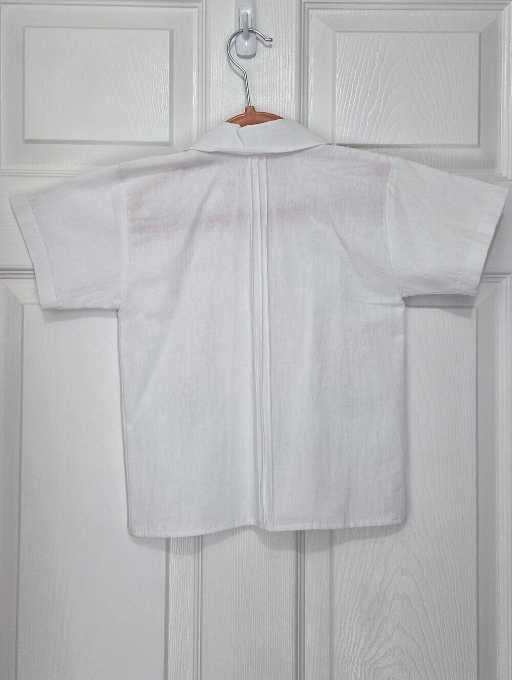 Handmade Boys White Guayabera Shirt Short Sleeve Pleated Embroidered Size 4 - Picture 4 of 5